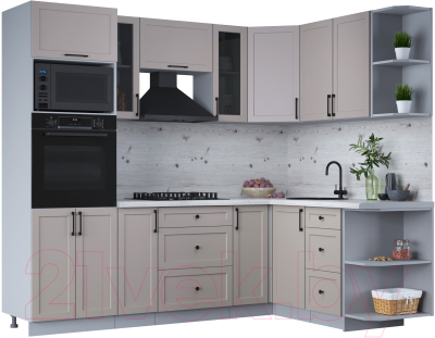 Кухонный гарнитур Интерлиния Тренд 1.68x2.4 ВТ правая (луна/луна/бискайская сосна) - фото