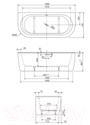 Ванна акриловая Cezares Slim Wall-180-80-44-W37