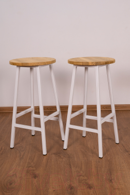 Табурет барный Stal-Massiv Круглое сиденье / SMH-63NW (дуб натуральный/белый)