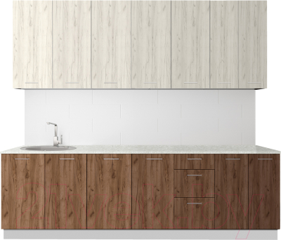 Кухонный гарнитур Артём-Мебель Эльза СН-114 без стекла ДСП 2.6м (дуб крафт белый/дуб крафт табачный) - фото