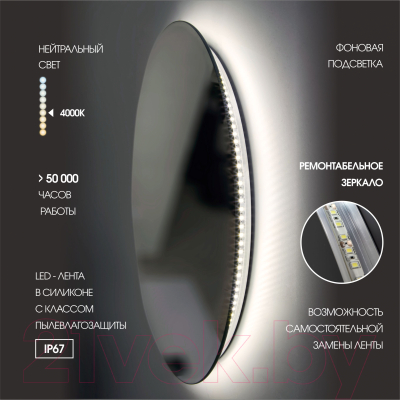 Зеркало Алмаз-Люкс Tokyo 70-4 (с подсветкой)