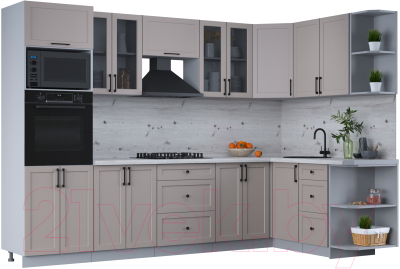 Кухонный гарнитур Интерлиния Тренд 1.68x3.0 ВТ правая (луна/луна/бискайская сосна) - фото