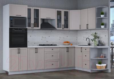 Кухонный гарнитур Интерлиния Тренд 1.68x3.0 ВТ правая (луна/луна/бискайская сосна)