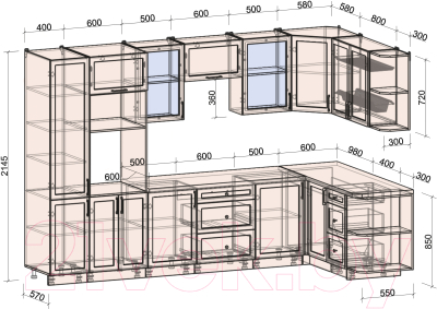 Готовая кухня Интерлиния Тренд 1.68x3.2 ВТ правая