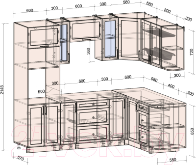 Кухонный гарнитур Интерлиния Тренд 1.68x2.4 ВТ правая (мята/белый/бискайская сосна)