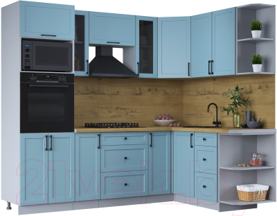 Кухонный гарнитур Интерлиния Тренд 1.68x2.4 ВТ правая (океан/океан/дуб бунратти) - фото