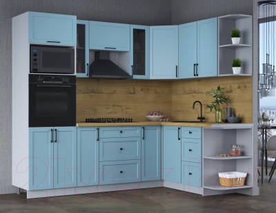 Кухонный гарнитур Интерлиния Тренд 1.68x2.4 ВТ правая (океан/океан/дуб бунратти)