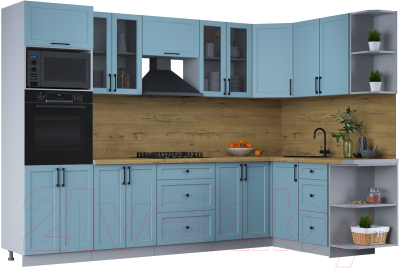Кухонный гарнитур Интерлиния Тренд 1.68x3.0 ВТ правая (океан/океан/дуб бунратти) - фото