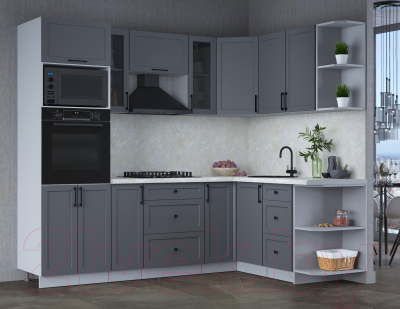 Кухонный гарнитур Интерлиния Тренд 1.68x2.4 ВТ правая (пепел/пепел/опал светлый)