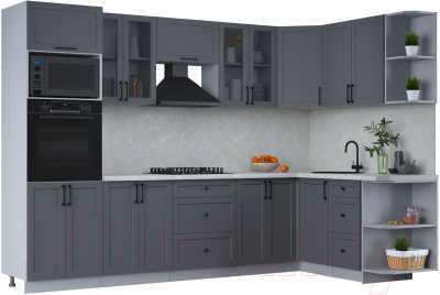 Кухонный гарнитур Интерлиния Тренд 1.68x3.0 ВТ правая (пепел/пепел/опал светлый) - фото