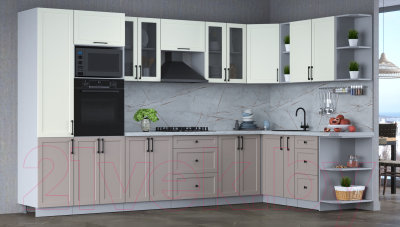 Кухонный гарнитур Интерлиния Тренд 1.88x3.4 ВТ правая (луна/белый/серый каспий)