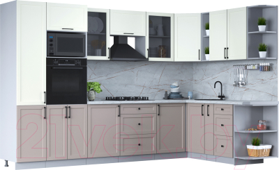 Кухонный гарнитур Интерлиния Тренд 1.88x3.2 ВТ правая (луна/белый/серый каспий) - фото