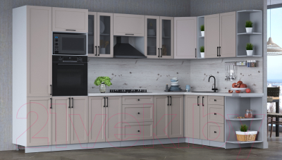 Кухонный гарнитур Интерлиния Тренд 1.88x3.4 ВТ правая (луна/луна/бискайская сосна)