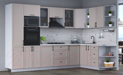 Кухонный гарнитур Интерлиния Тренд 1.88x3.2 ВТ правая (луна/луна/бискайская сосна)