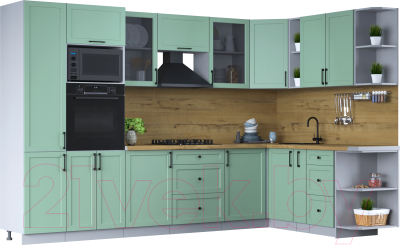 Кухонный гарнитур Интерлиния Тренд 1.88x3.2 ВТ правая (мята/мята/дуб бунратти) - фото