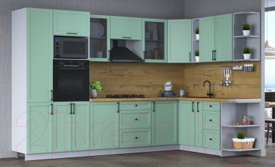 Кухонный гарнитур Интерлиния Тренд 1.88x3.2 ВТ правая (мята/мята/дуб бунратти)