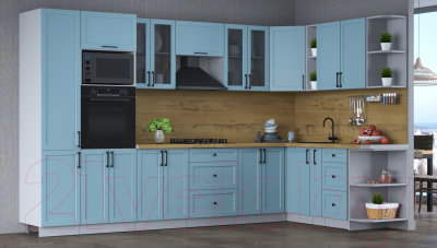 Кухонный гарнитур Интерлиния Тренд 1.88x3.4 ВТ правая (океан/океан/дуб бунратти)