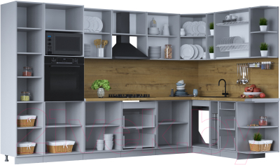 Кухонный гарнитур Интерлиния Тренд 1.88x3.4 ВТ правая (океан/океан/дуб бунратти)