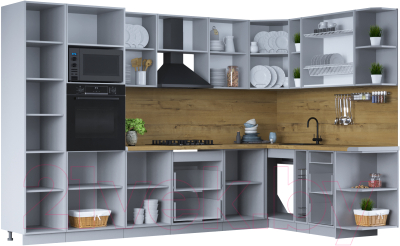 Кухонный гарнитур Интерлиния Тренд 1.88x3.2 ВТ правая (океан/океан/дуб бунратти)