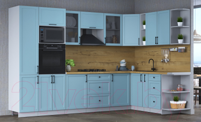 Кухонный гарнитур Интерлиния Тренд 1.88x3.2 ВТ правая (океан/океан/дуб бунратти)