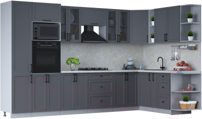 Кухонный гарнитур Интерлиния Тренд 1.88x3.4 ВТ правая (пепел/пепел/опал светлый) - фото