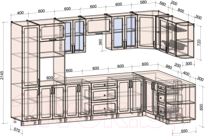 Кухонный гарнитур Интерлиния Тренд 1.88x3.4 ВТ правая (пепел/пепел/опал светлый)