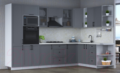 Кухонный гарнитур Интерлиния Тренд 1.88x3.2 ВТ правая (пепел/пепел/опал светлый)