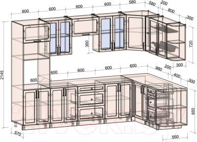 Готовая кухня Интерлиния Тренд 1.88x3.0 ВТ правая