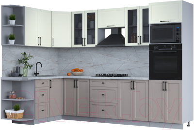 Кухонный гарнитур Интерлиния Тренд 1.68x3.0 ВТ левая (луна/белый/серый каспий) - фото