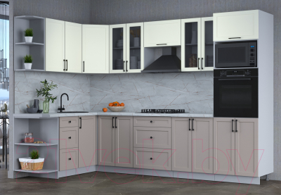 Кухонный гарнитур Интерлиния Тренд 1.68x3.0 ВТ левая (луна/белый/серый каспий)