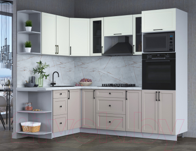 Кухонный гарнитур Интерлиния Тренд 1.68x2.4 ВТ левая (луна/белый/серый каспий)