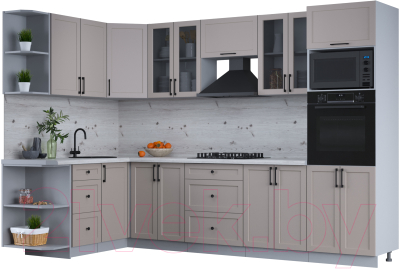 Кухонный гарнитур Интерлиния Тренд 1.68x3.0 ВТ левая (луна/луна/бискайская сосна) - фото