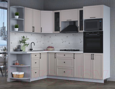 Кухонный гарнитур Интерлиния Тренд 1.68x2.4 ВТ левая (луна/луна/бискайская сосна)