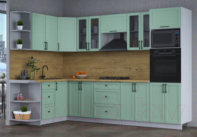 Кухонный гарнитур Интерлиния Тренд 1.68x3.0 ВТ левая (мята/мята/дуб бунратти)