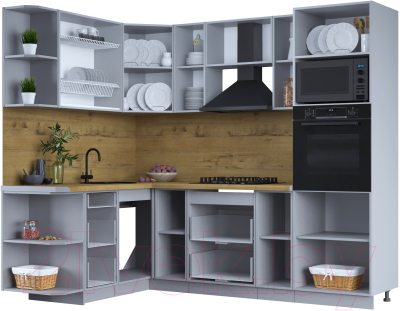 Кухонный гарнитур Интерлиния Тренд 1.68x2.4 ВТ левая (мята/мята/дуб бунратти)