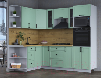 Кухонный гарнитур Интерлиния Тренд 1.68x2.4 ВТ левая (мята/мята/дуб бунратти)