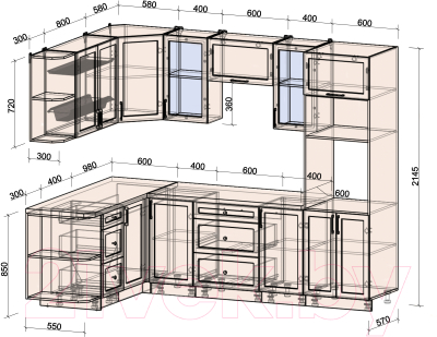 Готовая кухня Интерлиния Тренд 1.68x2.6 ВТ левая