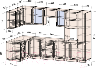 Готовая кухня Интерлиния Тренд 1.68x3.2 ВТ левая