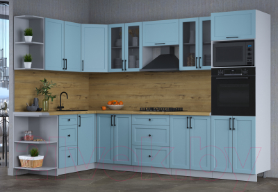 Кухонный гарнитур Интерлиния Тренд 1.68x3.0 ВТ левая (океан/океан/дуб бунратти)