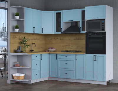 Кухонный гарнитур Интерлиния Тренд 1.68x2.4 ВТ левая (океан/океан/дуб бунратти)