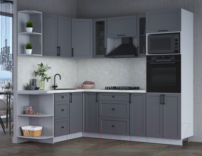 Кухонный гарнитур Интерлиния Тренд 1.68x2.4 ВТ левая (пепел/пепел/опал светлый)