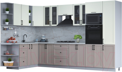 Кухонный гарнитур Интерлиния Тренд 1.88x3.4 ВТ левая (луна/белый/серый каспий) - фото