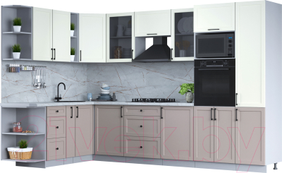 Кухонный гарнитур Интерлиния Тренд 1.88x3.2 ВТ левая (луна/белый/серый каспий) - фото