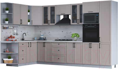 Кухонный гарнитур Интерлиния Тренд 1.88x3.4 ВТ левая (луна/луна/бискайская сосна) - фото