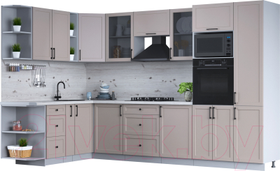 Кухонный гарнитур Интерлиния Тренд 1.88x3.2 ВТ левая (луна/луна/бискайская сосна) - фото