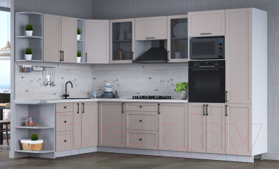 Кухонный гарнитур Интерлиния Тренд 1.88x3.2 ВТ левая (луна/луна/бискайская сосна)