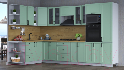 Кухонный гарнитур Интерлиния Тренд 1.88x3.4 ВТ левая (мята/мята/дуб бунратти)