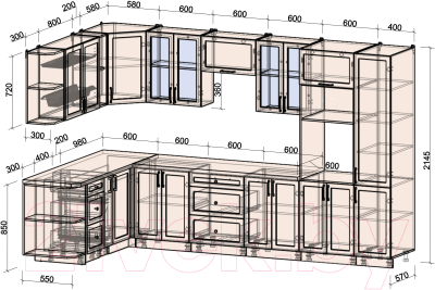 Кухонный гарнитур Интерлиния Тренд 1.88x3.4 ВТ левая (мята/мята/дуб бунратти)