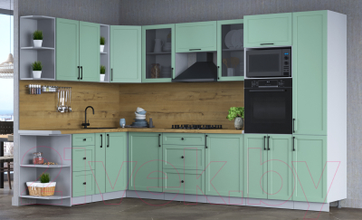 Кухонный гарнитур Интерлиния Тренд 1.88x3.2 ВТ левая (мята/мята/дуб бунратти)