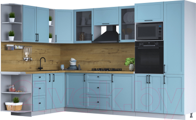 Кухонный гарнитур Интерлиния Тренд 1.88x3.2 ВТ левая (океан/океан/дуб бунратти) - фото